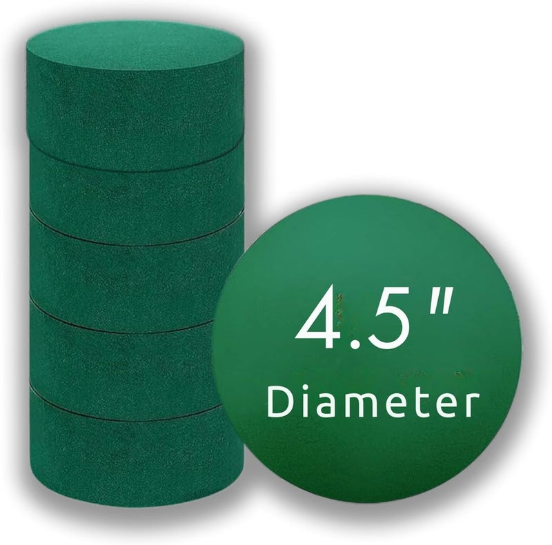 FLOFARE Pack of 6 Round Floral Foam Blocks for Fresh and Artificial Flowers, Each (4.5" X 1.5"), Dry & Wet Green Flower Foam for Flower Arrangements & Flo - Image 1